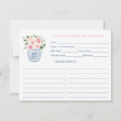 美しいネイビーとピンクの花嫁と新郎のレシピカード 招待状 (正面)