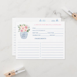 美しいネイビーとピンクの花嫁と新郎のレシピカード 招待状