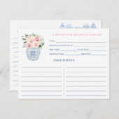 美しいネイビーとピンクの花嫁と新郎のレシピカード 招待状 (正面/裏面)