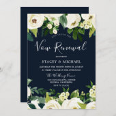 美しいネイビーと白の花 春の誓い更新 招待状 (正面/裏面)