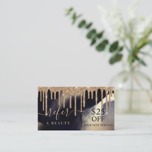 美しいネイビーのインク金ゴールドグリッターの滴下期間を参照 名刺 (スタンド正面)