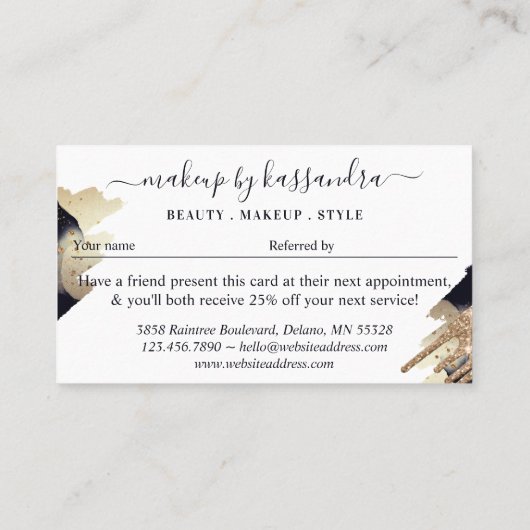 美しいネイビーのインク金ゴールドグリッターの滴下期間を参照 名刺 (裏面)