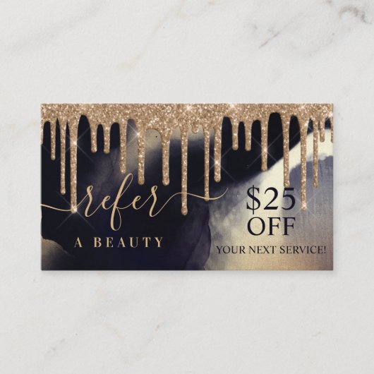 美しいネイビーのインク金ゴールドグリッターの滴下期間を参照 名刺 (正面)