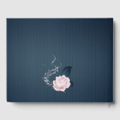 美しいネイビーブルーとピンクの花の植物画 ゲストブック (裏面)
