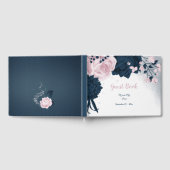 美しいネイビーブルーとピンクの花の植物画 ゲストブック (全面)