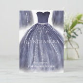 美しいネイビーブルーのキンチャネラドレス パーティー 招待状 (スタンド正面)