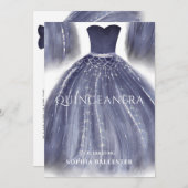 美しいネイビーブルーのキンチャネラドレス パーティー 招待状 (正面/裏面)