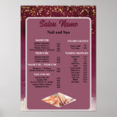 美しいネイルサロン価格表メニュー赤紫 ポスター (正面)
