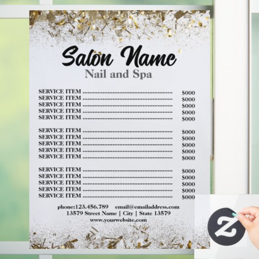 美しいネイルサロン価格表メニュー金ゴールド紙吹雪 ウィンドウサイン (ホーム)