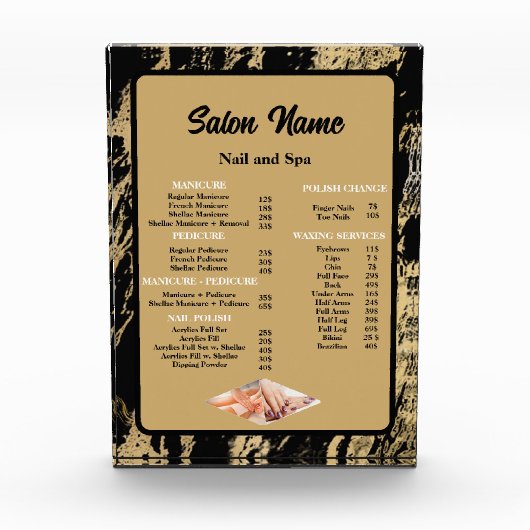 美しいネイルサロン価格表メニュー黒い大理石 フォトブロック (正面)