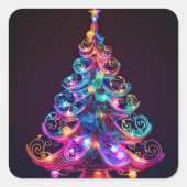 美しいネオンきらめくクリスマスツリーホリデー スクエアシール (正面)