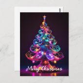 美しいネオンきらめくクリスマスツリーホリデー ポストカード (正面/裏面)