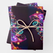 美しいネオンきらめくクリスマスツリーホリデー ラッピングペーパーシート (インサイチュ)