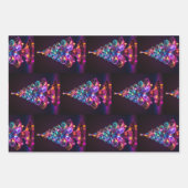 美しいネオンきらめくクリスマスツリーホリデー ラッピングペーパーシート (正面3)