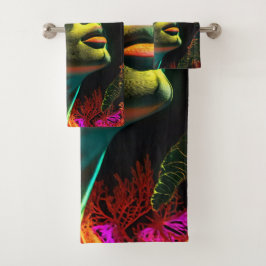 美しいネオンの女性アート鮮やか色 バスタオルセット