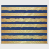 美しいネービーブルーと金箔のストライプ ラッピングペーパー (フラット)