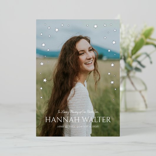 美しいノーススターお祝いライフ発表 箔招待状 (立ち正面)