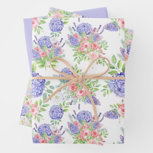 美しいハイドレンジア、ライラックとバラ ラッピングペーパーシート (インサイチュ)