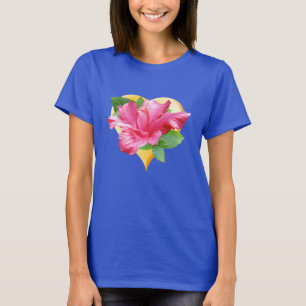 美しいハイビスカスのハートのTシャツ Tシャツ