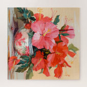 美しいハイビスカスの花,ピンク/赤, ジグソーパズル (横)