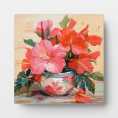 美しいハイビスカスの花，ピンク/赤， フォトプラーク (正面)