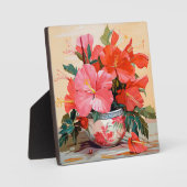 美しいハイビスカスの花，ピンク/赤， フォトプラーク (正面)