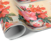 美しいハイビスカスの花，ピンク/赤， ラッピングペーパー (ロールコーナー)