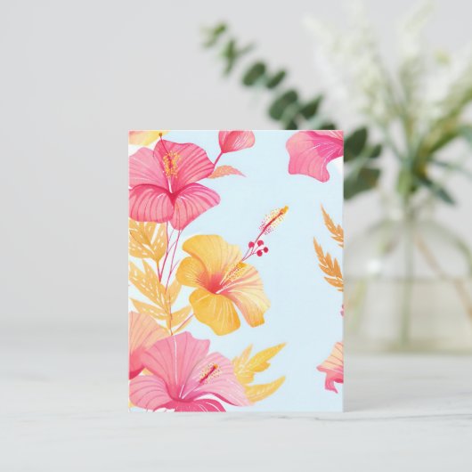美しいハイビスカス | 熱帯の花の水彩画 ポストカード (スタンド正面)