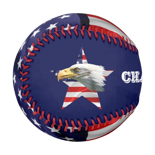 美しいハゲのワシ、アメリカ国旗、スター 野球ボール (正面左)