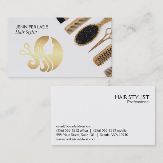 美しいハサミサロンロゴ | スタイリストツール 名刺 (正面/裏面)