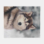 美しいハスキーのアウトドア フリースブランケット (正面(横))