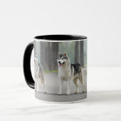 美しいハスキー犬が道を歩く自然 マグカップ (正面左)
