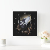 美しいハスキー犬とドリームキャッチャー スクエア壁時計 (ホーム)