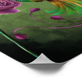 美しいハチドリと紫の花 ポスター (角)