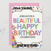 美しいハッピーバースデーお祝いメモリ 招待状 (正面/裏面)