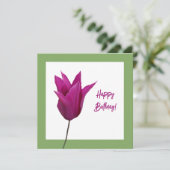 美しいハッピーバースデーホットピンクチューリップフローラ カード (スタンド正面)