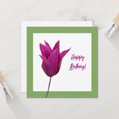 美しいハッピーバースデーホットピンクチューリップフローラ カード (正面/裏面インサイチュ)