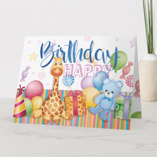 美しいハッピーバースデー動物デザイン カード (正面)