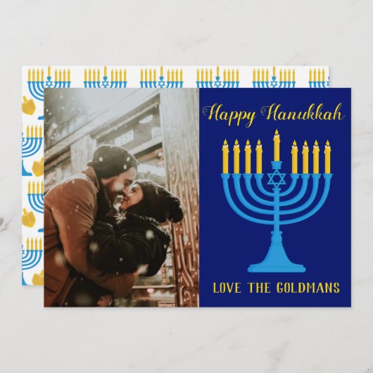 美しいハヌカの青と金の写真 (正面/裏面)