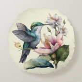 美しいハミングバードと花の丸い枕 ラウンドクッション (正面)