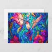 美しいハミングバードフラワーガーデンステンドグラス ポストカード (正面/裏面)