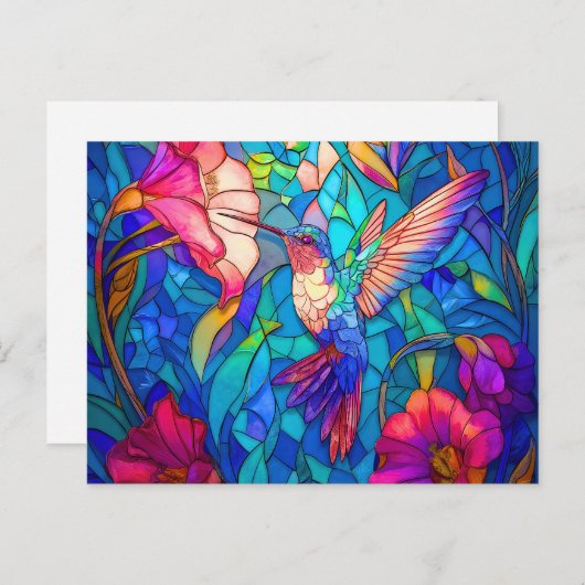 美しいハミングバードフラワーガーデンステンドグラス ポストカード (正面/裏面)