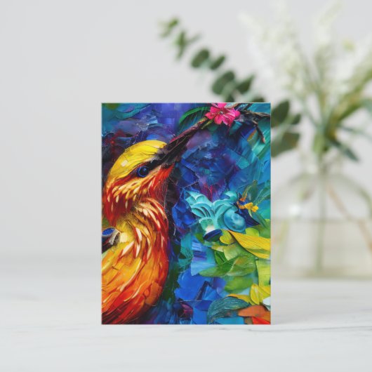 美しいハミングバード混合メディ絵画ア ポストカード (スタンド正面)