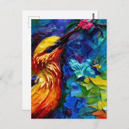美しいハミングバード混合メディ絵画ア ポストカード (正面/裏面)