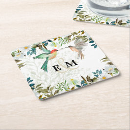 美しいハミングバ結婚ーズ スクエアペーパーコースター