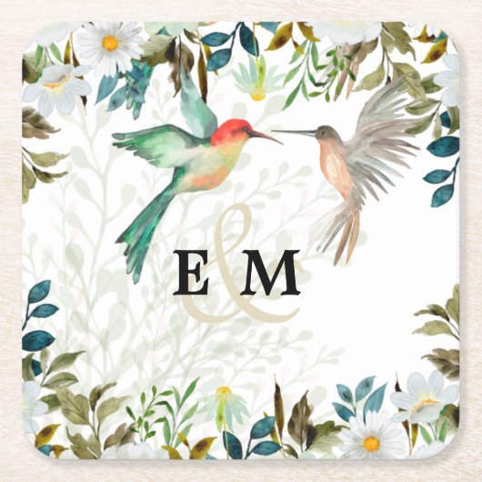美しいハミングバ結婚ーズ スクエアペーパーコースター (正面)