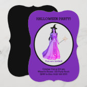 美しいハロウィンの魔女 ブラック & パープル 招待状 (正面/裏面)