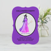 美しいハロウィンの魔女 ブラック & パープル 招待状 (スタンド正面)