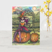 美しいハロウィンカラフルのウィッチ空白のアートカード カード (黄色い花)