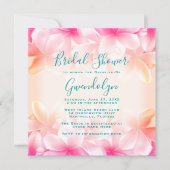 美しいハワイアンフラワーズブライダルシャワースクエア 招待状 (正面)